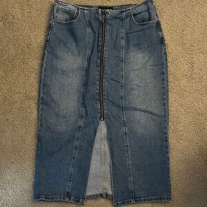 Fashion Nova Blue Denim Midi Skirt